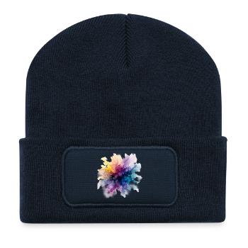 Farbexplosion: Abstrakter Aquarell-Farbrausch - Recycelte Patch Beanie - French Navy - Vorne