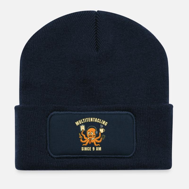 Multitasking Octopus at 9 a.m. - Recycled Patch Beanie - french navy