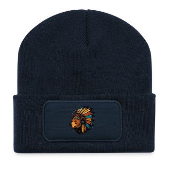 Ours en plumes - Beanie recyclé à patch - bleu marine - Devant
