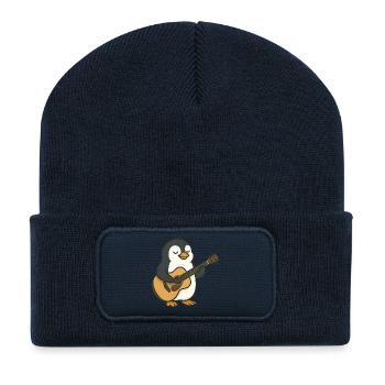 mignon pingouin guitariste groupe musicien musique - Beanie recyclé à patch - bleu marine - Devant