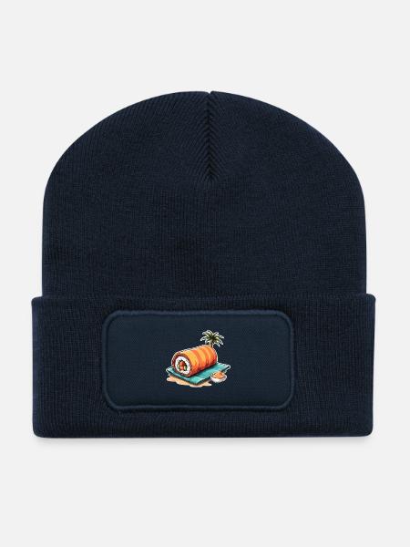 Tropical Sushi Roll – Lustiges Cartoon Food Design - Recycelte Patch Beanie - French Navy