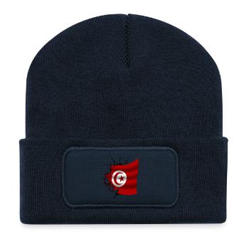 Drapeau de la Tunisie - Tunisie - Drapeau Broken Design - Beanie recyclé à patch - bleu marine - Devant