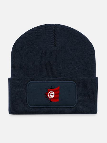 Drapeau de la Tunisie - Tunisie - Drapeau Broken Design - Beanie recyclé à patch - bleu marine