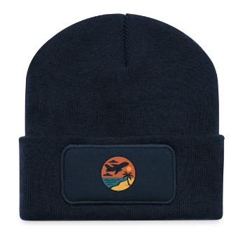 Sonnenuntergang Strandflug Patch - Recycelte Patch Beanie - French Navy - Vorne