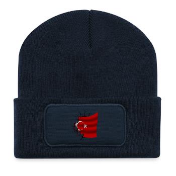 Flag of Turkey - Turkey - Flag Broken Design - Recycled Patch Beanie - french navy - Front