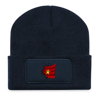 Flag of Vietnam - Vietnam - Flag Broken Design - Recycled Patch Beanie - french navy - Front