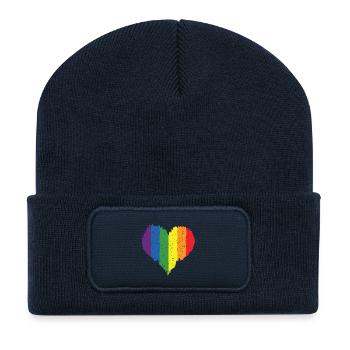 Regenbogen Herz Pride Flagge Farben LGBTQ+ Grunge - Recycelte Patch Beanie - French Navy - Vorne