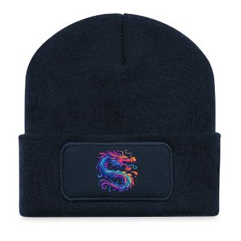 Dragon néon - Beanie recyclé à patch - bleu marine - Devant