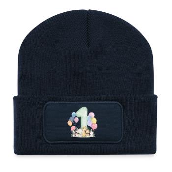 Erstes Geburtstag Tierwelt Ballon 1 - Recycelte Patch Beanie - French Navy - Vorne