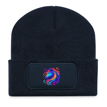 Regenbogen Einhorn - Recycelte Patch Beanie - French Navy - Vorne