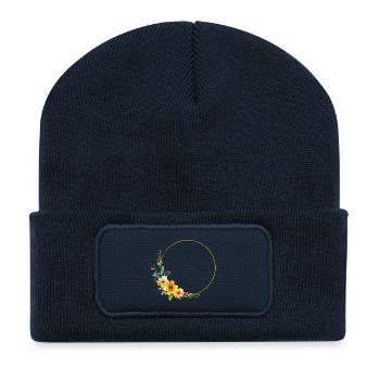 Jaune - Orange - Cercle de fleurs, personnalisable - Beanie recyclé à patch - bleu marine - Devant