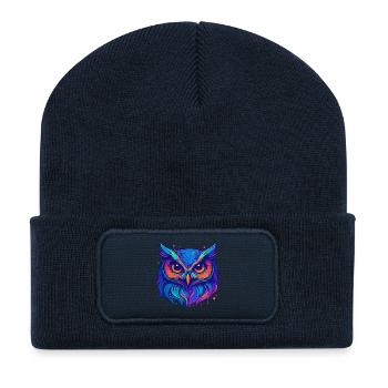 Hibou néon - Beanie recyclé à patch - bleu marine - Devant