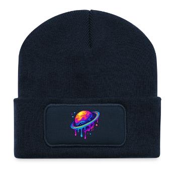 Neon Saturn - Recycelte Patch Beanie - French Navy - Vorne