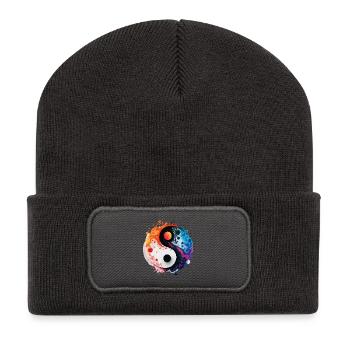 Yin-Yang Splash - Recycelte Patch Beanie - Dunkelgrau - Vorne