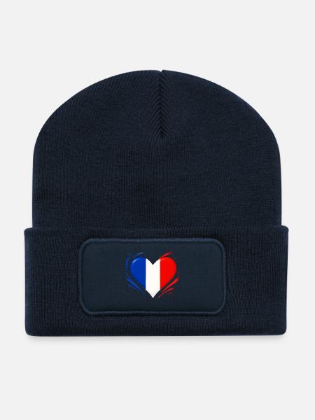 Amour Coeur battant - Drapeau français - Beanie recyclé à patch - bleu marine