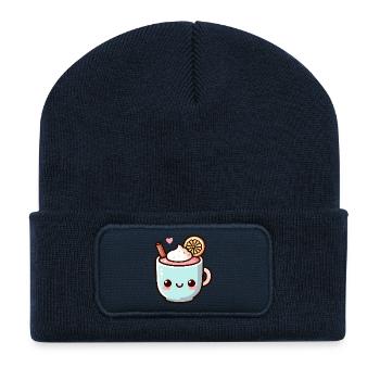 Niedliches Zitrus-Kaffeetassen-Design - Recycelte Patch Beanie - French Navy - Vorne
