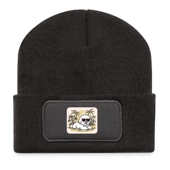 Summer Maltese with Sunglasses - Recycled Patch Beanie - dark grey - Front