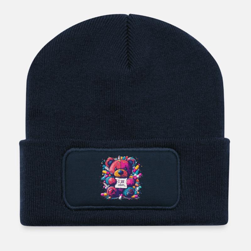 Ours visionnaire - Beanie recyclé à patch - bleu marine