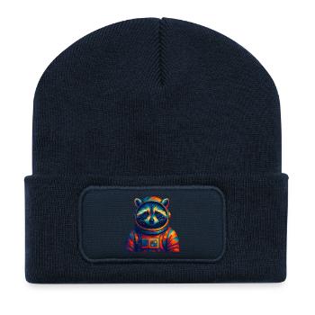 WPAP Stil Tiere - Astronauten Waschbär - Recycelte Patch Beanie - French Navy - Vorne