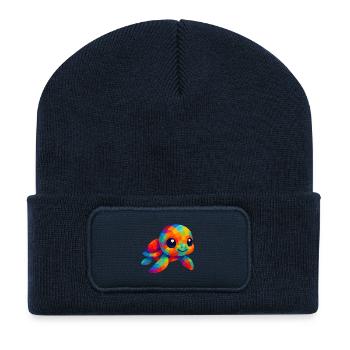 WPAP Polygon Kawaii Tiere Baby Meeres Schildkröte - Recycelte Patch Beanie - French Navy - Vorne