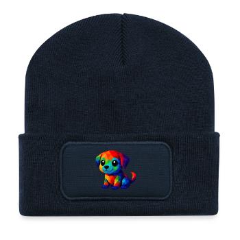 WPAP Kawaii Polygon Stil Tiere Baby Hunde Welpe - Recycelte Patch Beanie - French Navy - Vorne