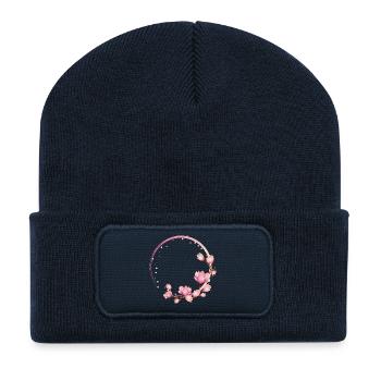 Magnolien Blumenrahmen im asiatischen Stil - Recycelte Patch Beanie - French Navy - Vorne