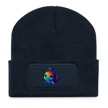 WPAP Polygon Kawaii Stil Wal Tiere - Recycelte Patch Beanie - French Navy - Vorne
