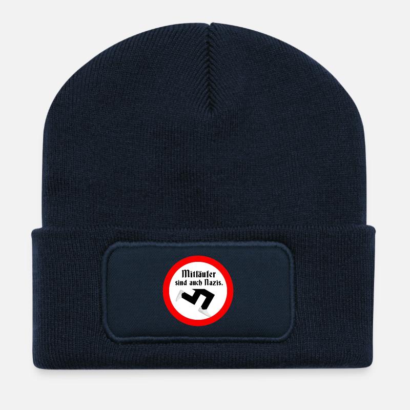 Gegen AFD Mitlaufer Zeichen setzen gegen rechts - Recycelte Patch Beanie - French Navy