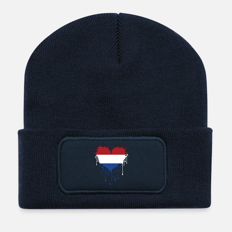 Dripping Heart Netherlands Flag - Recycled Patch Beanie - french navy