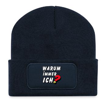 Pourquoi j’ai toujours .................... - Beanie recyclé à patch - bleu marine - Devant