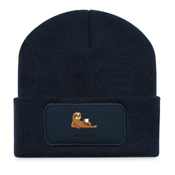 Sloth with coffee cup - Recycled Patch Beanie - french navy - Front