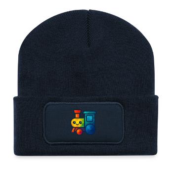 WPAP Polygon Kawaii Style Baby Toy Locomotive - Recycled Patch Beanie - french navy - Front