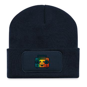 WPAP Polygon Jouet de style Kawaii Cassette Deck - Beanie recyclé à patch - bleu marine - Devant