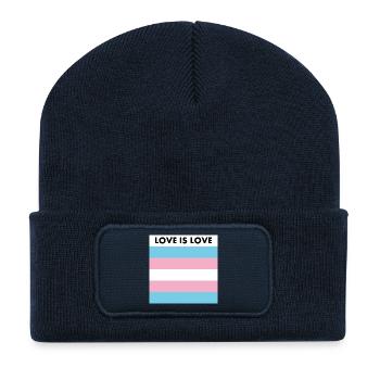 LOVE IS LOVE TRANS Flagge - Recycelte Patch Beanie - French Navy - Vorne