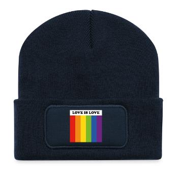 LOVE IS LOVE LGBT-Flagge - Recycelte Patch Beanie - French Navy - Vorne