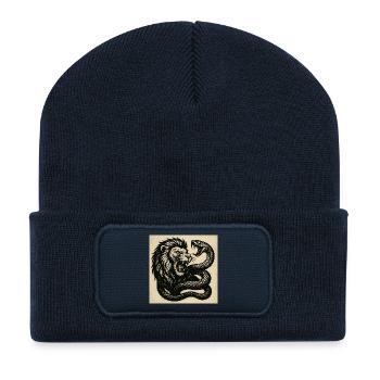 Löwe und Schlange TattooDesign - Recycelte Patch Beanie - French Navy - Vorne