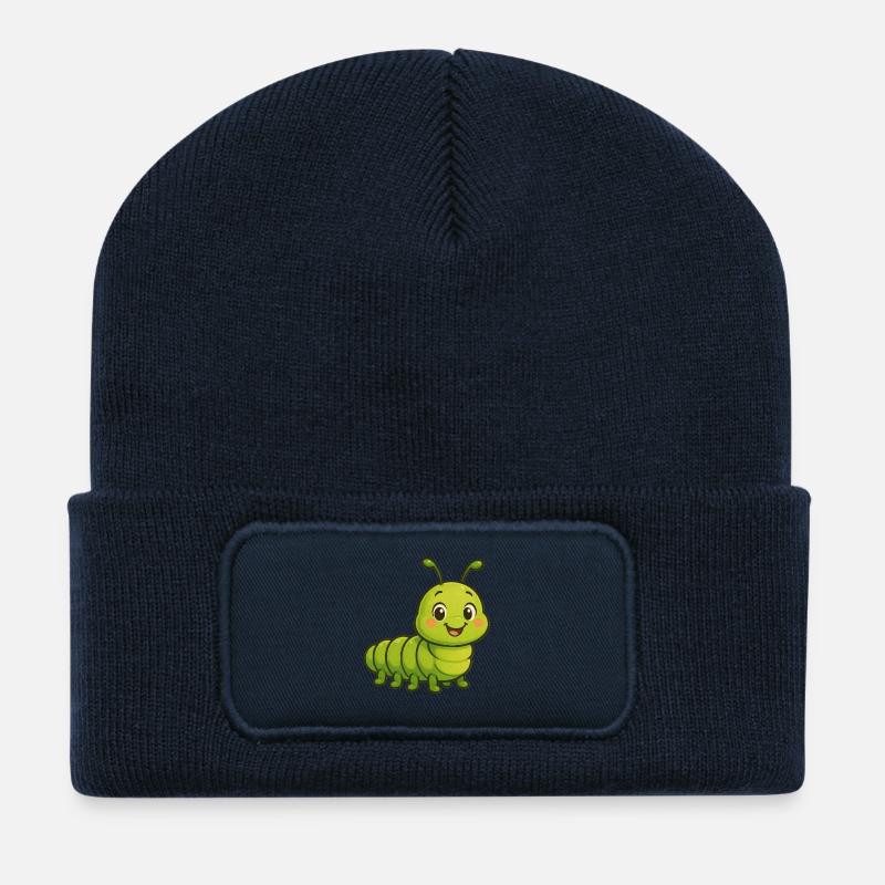 Cute Leo the Caterpillar Cartoon Motif - Recycled Patch Beanie - french navy