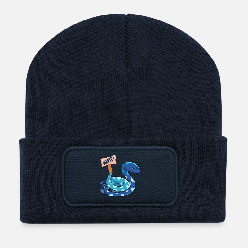 LUSTIGES WORTSPIEL WARTEN SCHLANGE - Recycelte Patch Beanie - French Navy