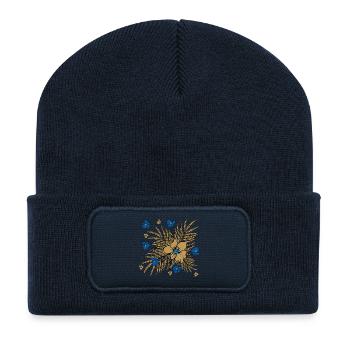 Tropische Blätter und Blumen Muster - Recycelte Patch Beanie - French Navy - Vorne