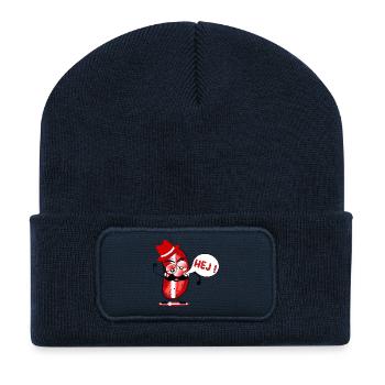 Skandinavische Begrüßung Hallo Dänemark Gurken - Recycelte Patch Beanie - French Navy - Vorne