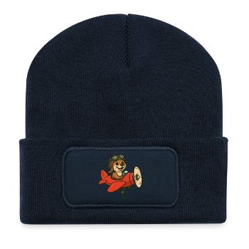 Abenteuerlicher Otter im Flugzeug - Recycelte Patch Beanie - French Navy - Vorne