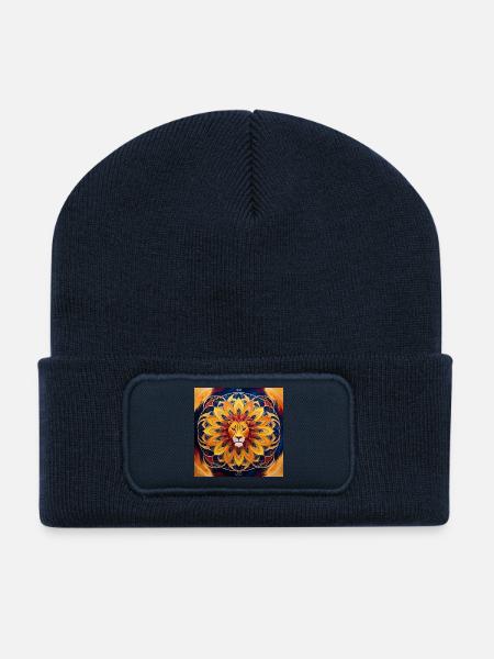 Sun Lion Mandala Design - Recycled Patch Beanie - french navy