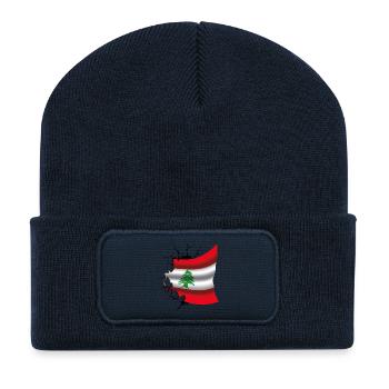 Drapeau du Liban - Drapeau Broken Design - Beanie recyclé à patch - bleu marine - Devant