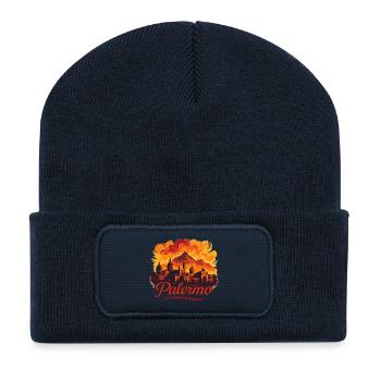 Palermo Stadt Italien Sizilien Silhouette Geschenk - Recycelte Patch Beanie - French Navy - Vorne