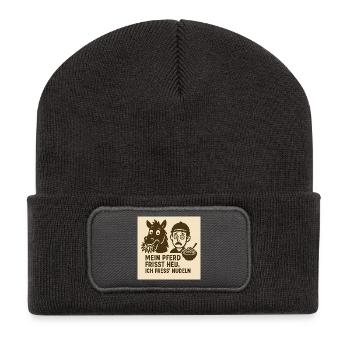 Pferd frisst Heu Nudeln - Recycelte Patch Beanie - Dunkelgrau - Vorne
