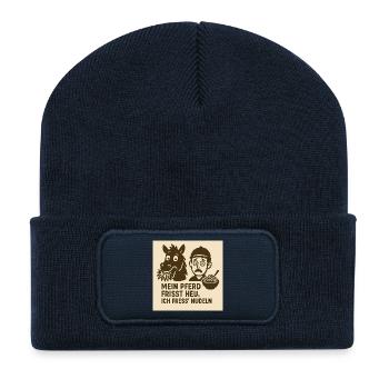 Pferd frisst Heu Nudeln - Recycelte Patch Beanie - French Navy - Vorne