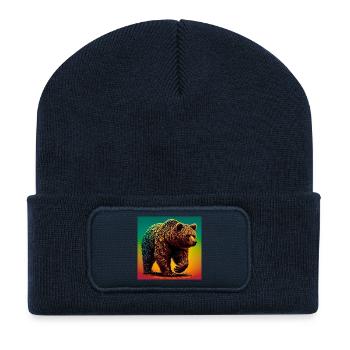 ours - Beanie recyclé à patch - bleu marine - Devant