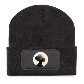 Nature-loving female motif - Recycled Patch Beanie - dark grey - Front