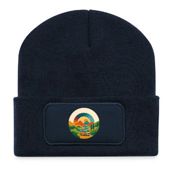 Retro Landscape with Van – Journey in the Sun Arc - Recycled Patch Beanie - french navy - Front