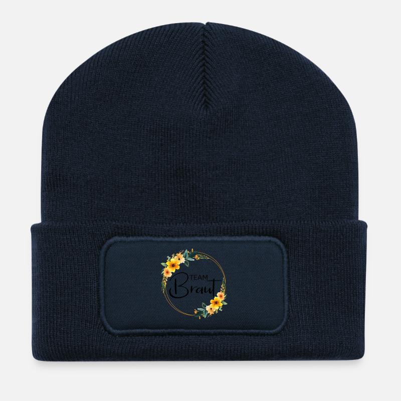 Team Braut! Bunter Blumen Kranz - Recycelte Patch Beanie - French Navy
